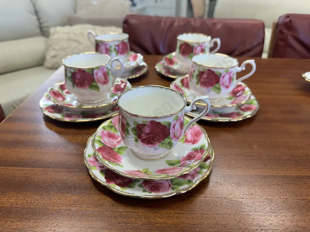 Vintage Royal Albert Old English Rose  - 5 x Tea Trios Image 1++