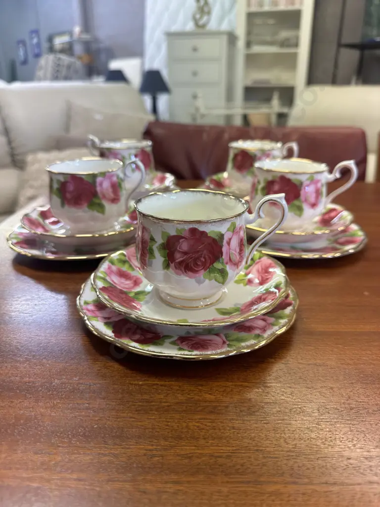 Vintage Royal Albert Old English Rose  - 5 x Tea Trios Image 1++