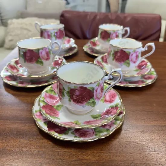 Vintage Royal Albert Old English Rose  - 5 x Tea Trios