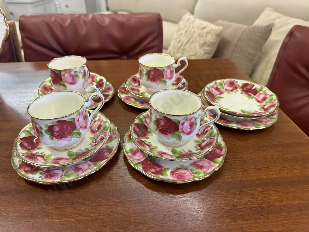 Vintage Royal Albert Old English Rose  - 4 x Tea Trios & Extra Plate & Saucer Image 1++