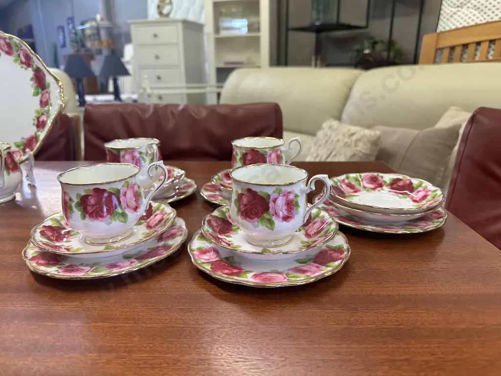 Vintage Royal Albert Old English Rose  - 4 x Tea Trios & Extra Plate & Saucer Image 1++
