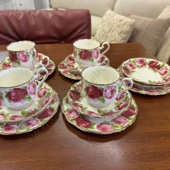 Vintage Royal Albert Old English Rose  - 4 x Tea Trios & Extra Plate & Saucer