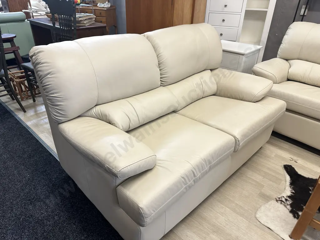 Danske Mobler Cream Leather 3 Seater & 2 Seater Lounge Suite Image 1++