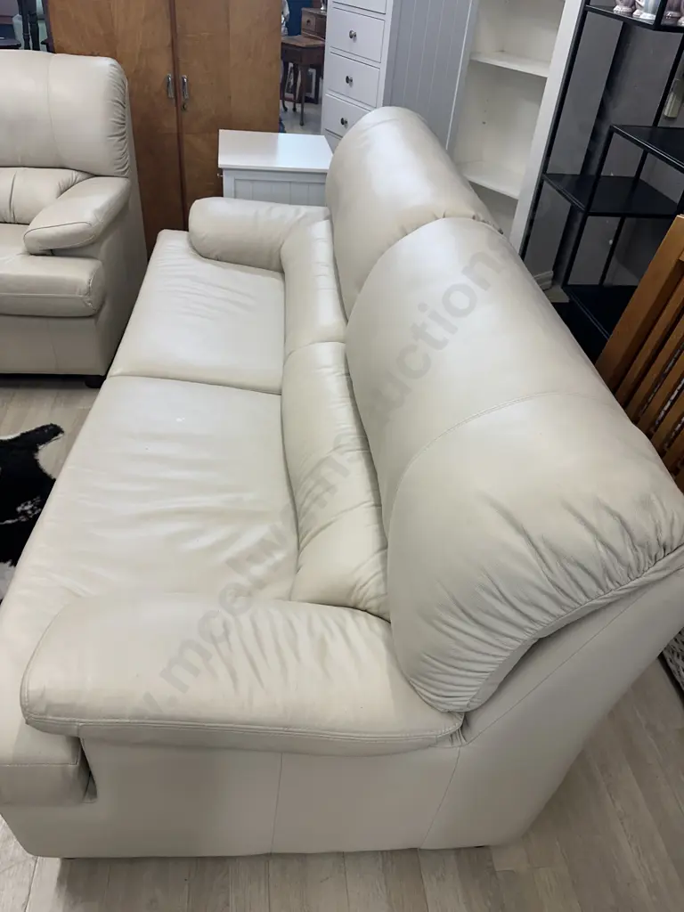 Danske Mobler Cream Leather 3 Seater & 2 Seater Lounge Suite Image 1++