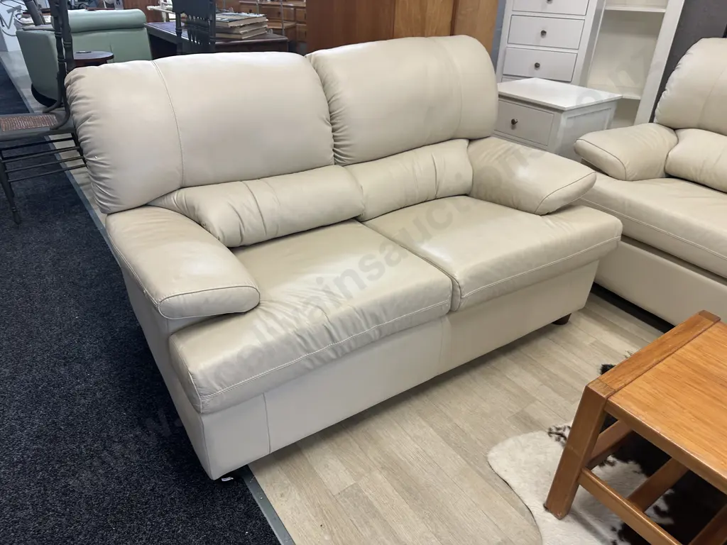 Danske Mobler Cream Leather 3 Seater & 2 Seater Lounge Suite Image 1++