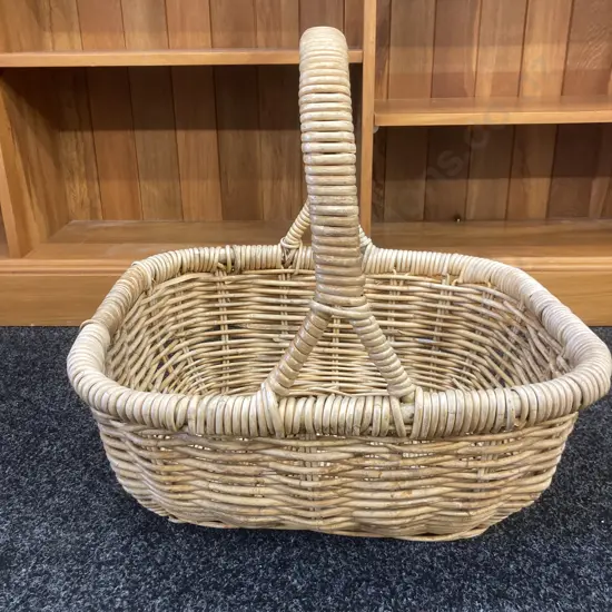 Woven Cane Handled Basket. 49 x 52cm