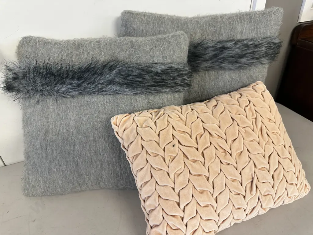 Cushions x3 Grey & Peach Tones Image 1++