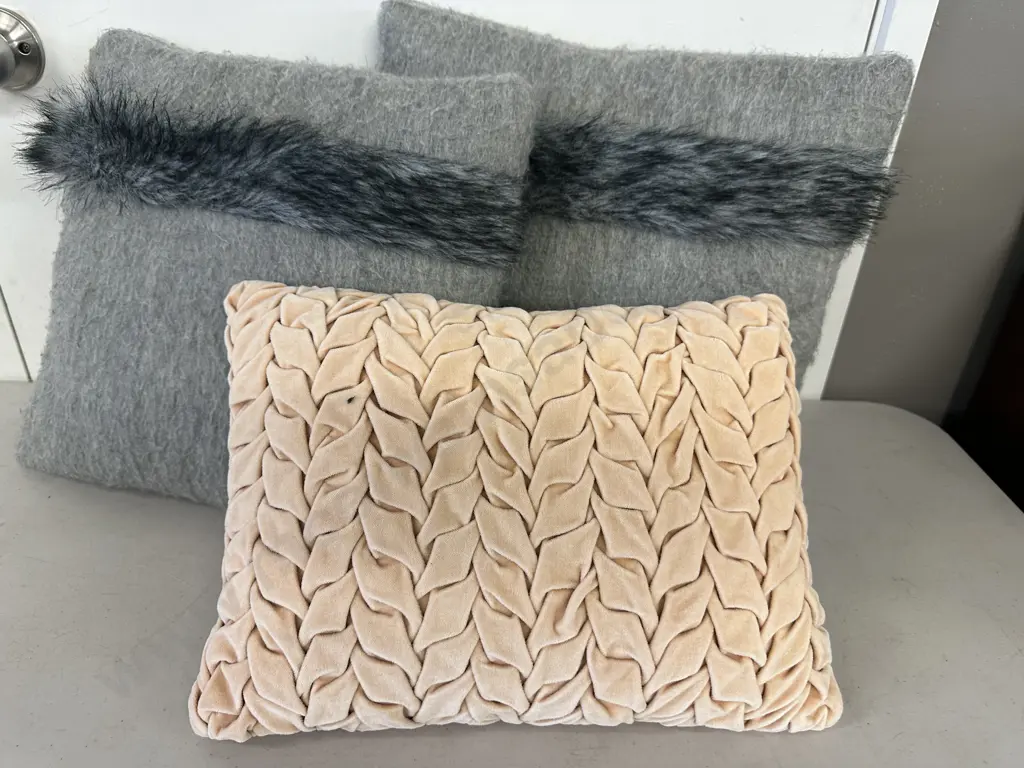 Cushions x3 Grey & Peach Tones Image 1++