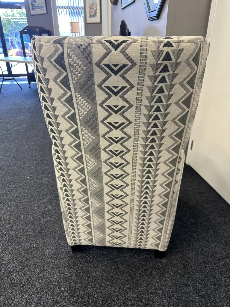 Modern Armed Slipper Chair, Grey / Cream / Black Patterned Image 1++