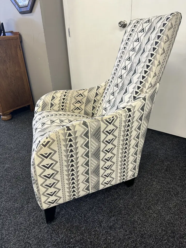 Modern Armed Slipper Chair, Grey / Cream / Black Patterned Image 1++