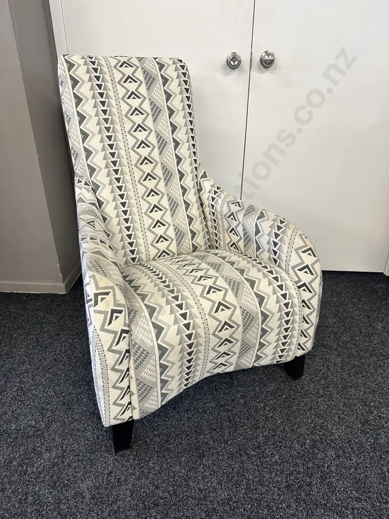 Modern Armed Slipper Chair, Grey / Cream / Black Patterned Image 1++