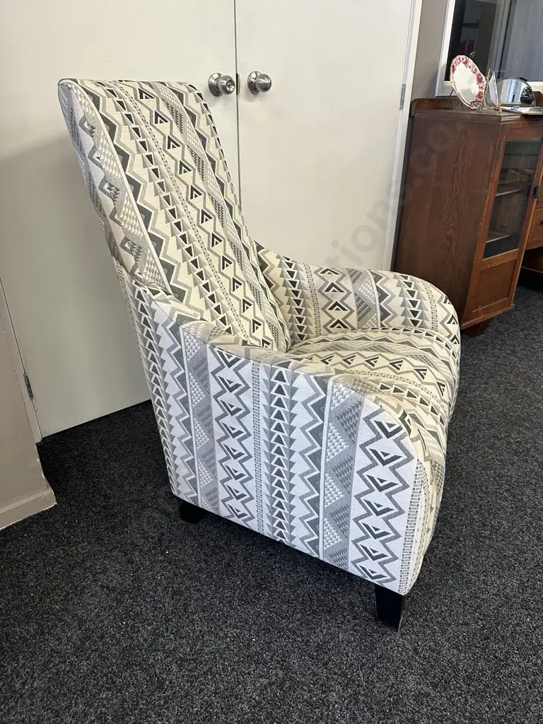 Modern Armed Slipper Chair, Grey / Cream / Black Patterned Image 1++