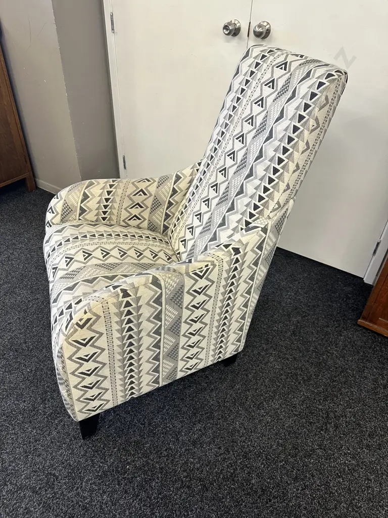 Modern Armed Slipper Chair, Grey / Cream / Black Patterned Image 1++