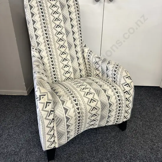 Modern Armed Slipper Chair, Grey / Cream / Black Patterned
