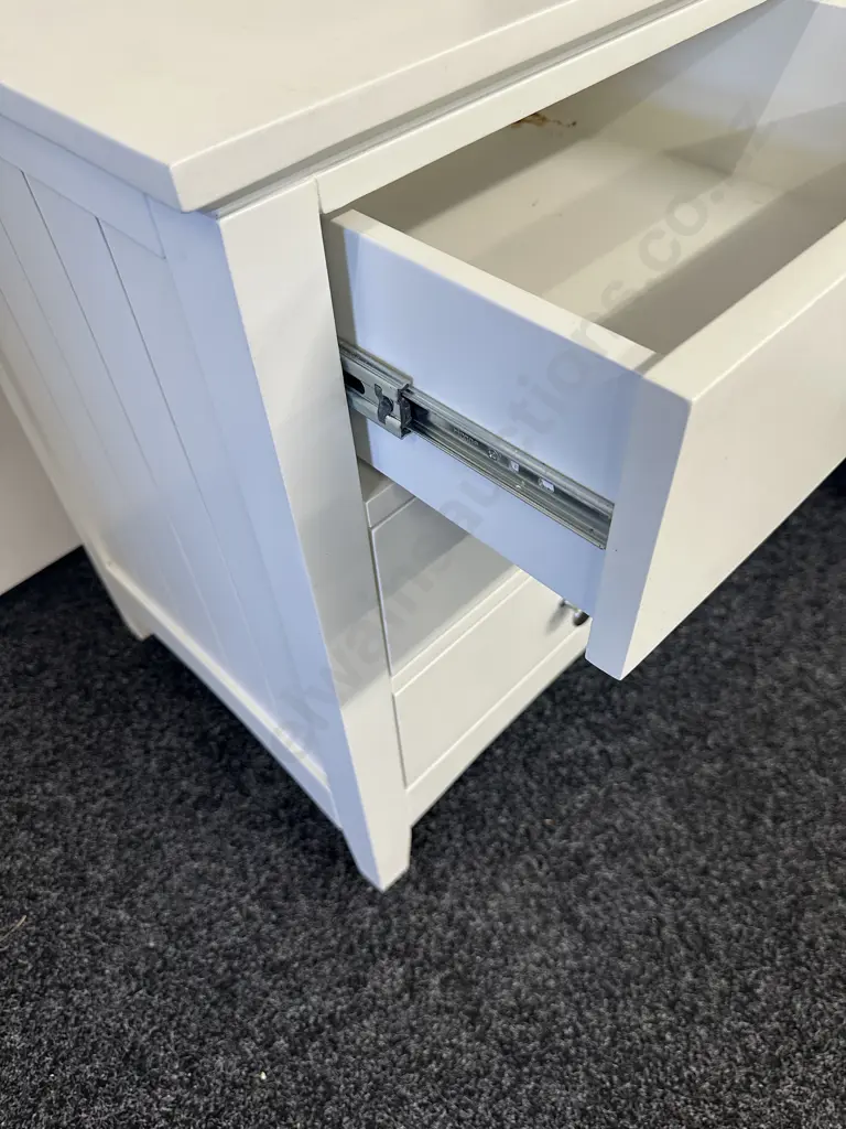 Freedom Furniture 3 Drawer White Bedside Unit, Brushed Pewter Knob Handles. H165 W50 D45cm Image 1++