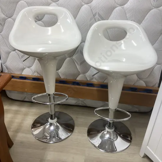 Pair of White Gaslift Barstools