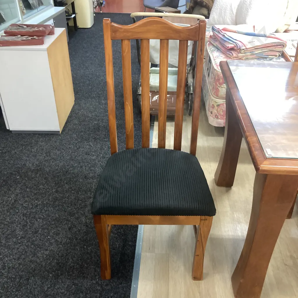Beautiful Woodpeckers Solid Rimu Dining Table, Glass Top (H79 W180 D100cm) 6 Dark Green Fabric Upholstered Chairs Image 1++