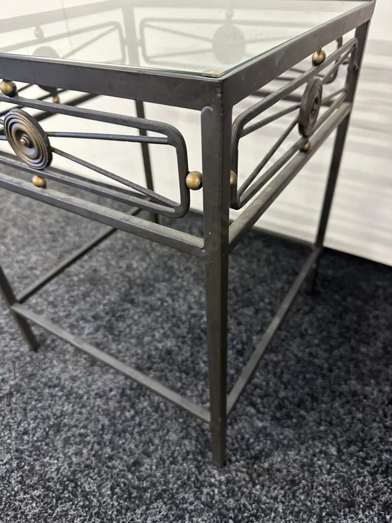 Wrought Square Occasional Table With Glass Top. 43 x 35cm Image 1++