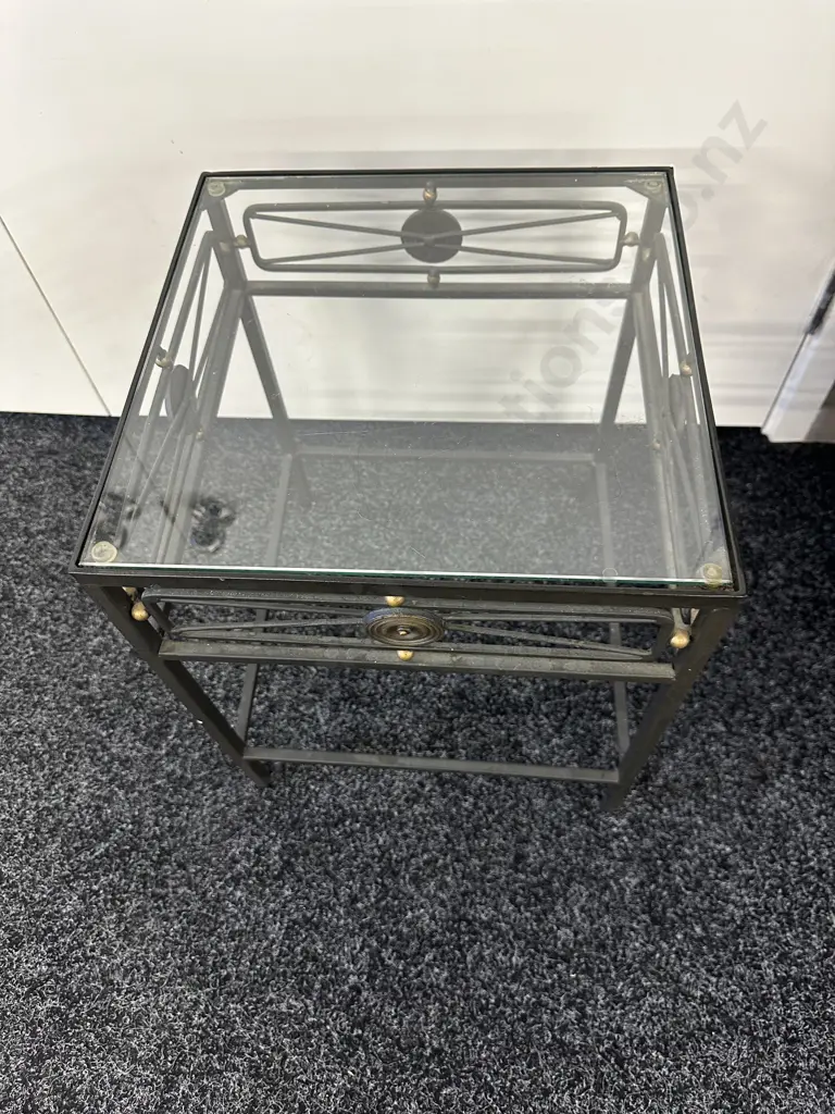 Wrought Square Occasional Table With Glass Top. 43 x 35cm Image 1++