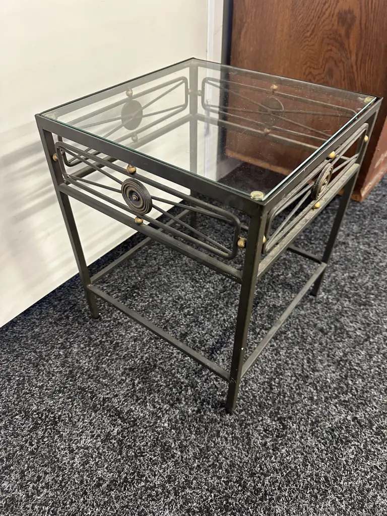 Wrought Square Occasional Table With Glass Top. 43 x 35cm Image 1++