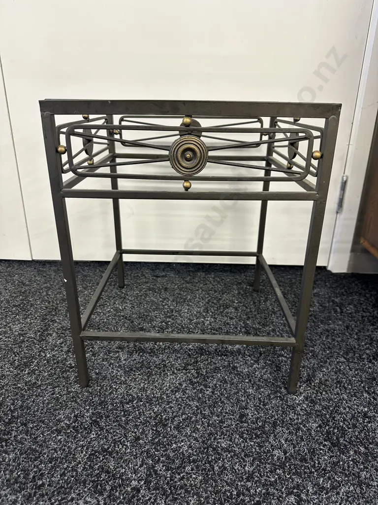 Wrought Square Occasional Table With Glass Top. 43 x 35cm Image 1++