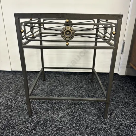 Wrought Square Occasional Table With Glass Top. 43 x 35cm