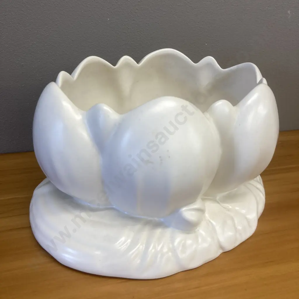 Clarice Cliff Lotus Vase, c1940, Matt White Glaze, Newport Pottery, England. 13 x 22cm, Base Stamped, Indented. As Found Image 1++