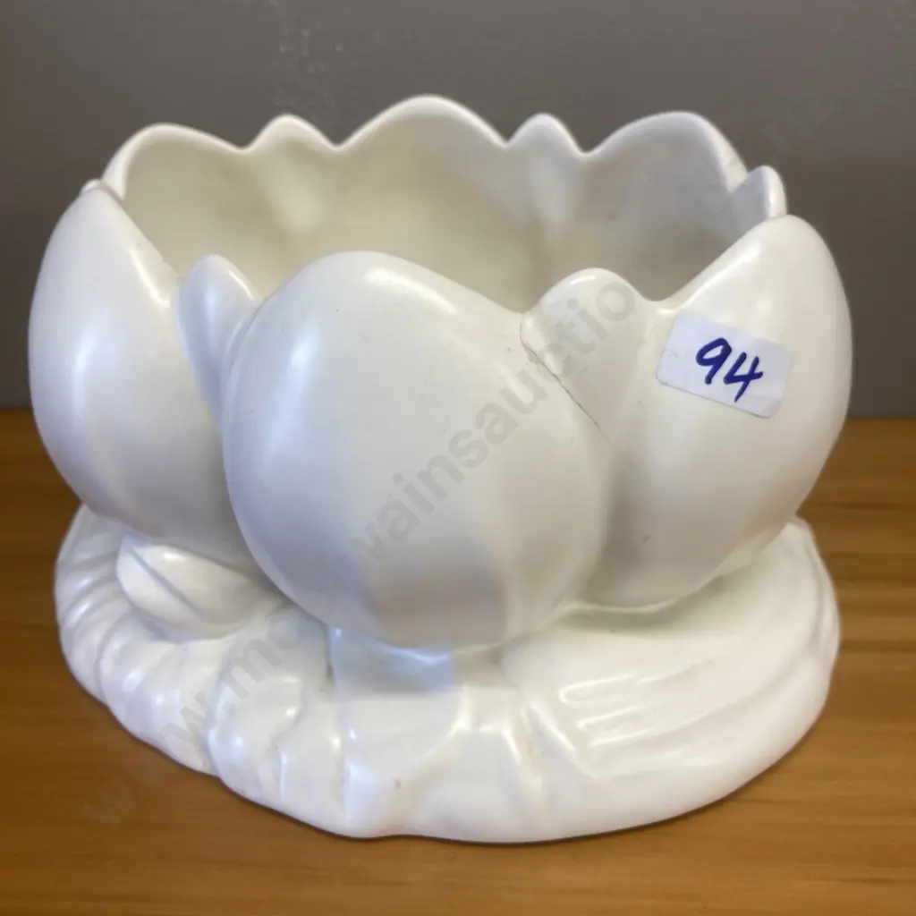 Clarice Cliff Lotus Vase, c1940, Matt White Glaze, Newport Pottery, England. 13 x 22cm, Base Stamped, Indented. As Found Image 1++
