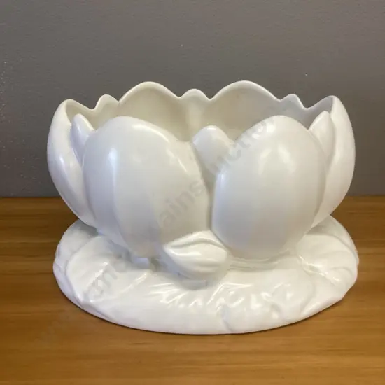 Clarice Cliff Lotus Vase, c1940, Matt White Glaze, Newport Pottery, England. 13 x 22cm, Base Stamped, Indented. As Found