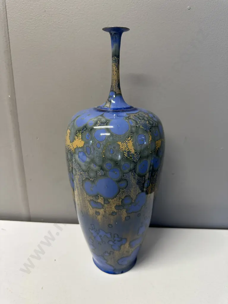 Glazed Yellow & Blue Bottle Signed DS H34cm. Image 1++