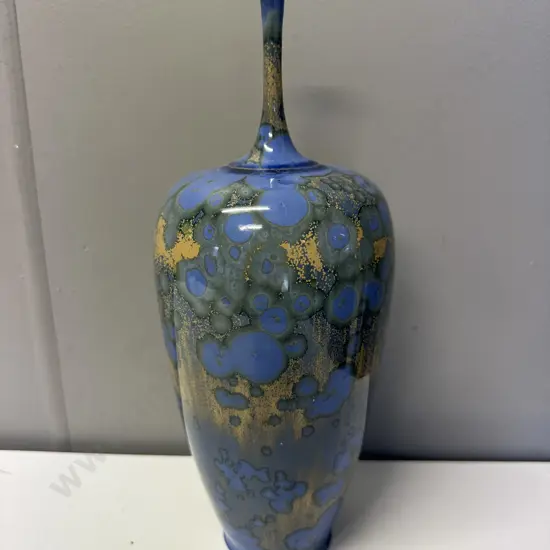 Glazed Yellow & Blue Bottle Signed DS H34cm.