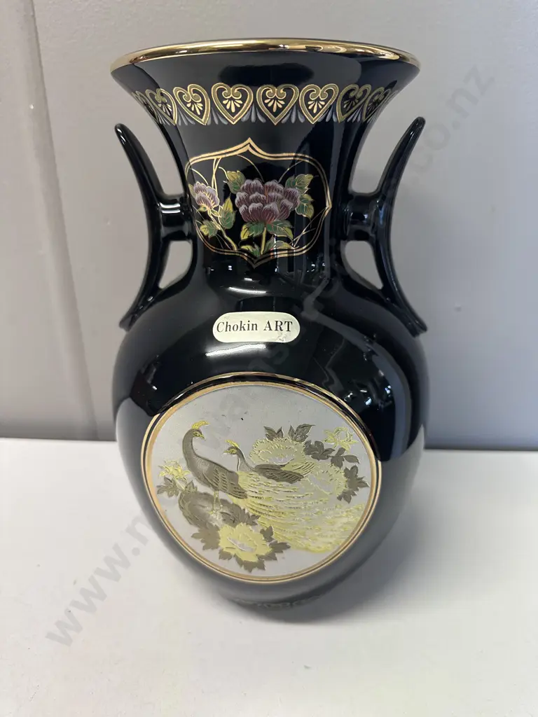 Chokin Art Black Vase. H26cm Image 1++