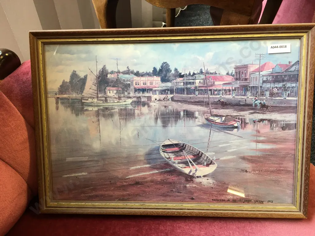 "Tauranga In 1911" John Speedy 1992 Framed Glazed Print. 29 x 41cm Image 1++