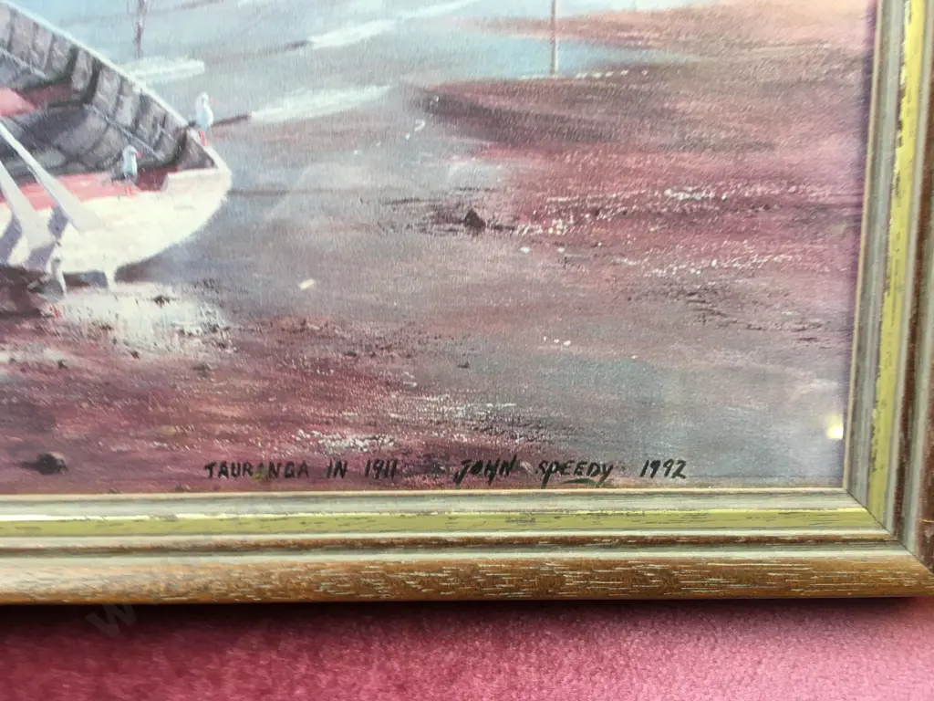 "Tauranga In 1911" John Speedy 1992 Framed Glazed Print. 29 x 41cm Image 1++