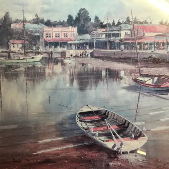 "Tauranga In 1911" John Speedy 1992 Framed Glazed Print. 29 x 41cm