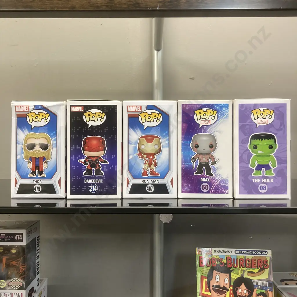Funko Pop! The Hulk #08, Drax #50, Daredevil #214, Thor #479 & Iron Man #467 Vaulted Image 1++