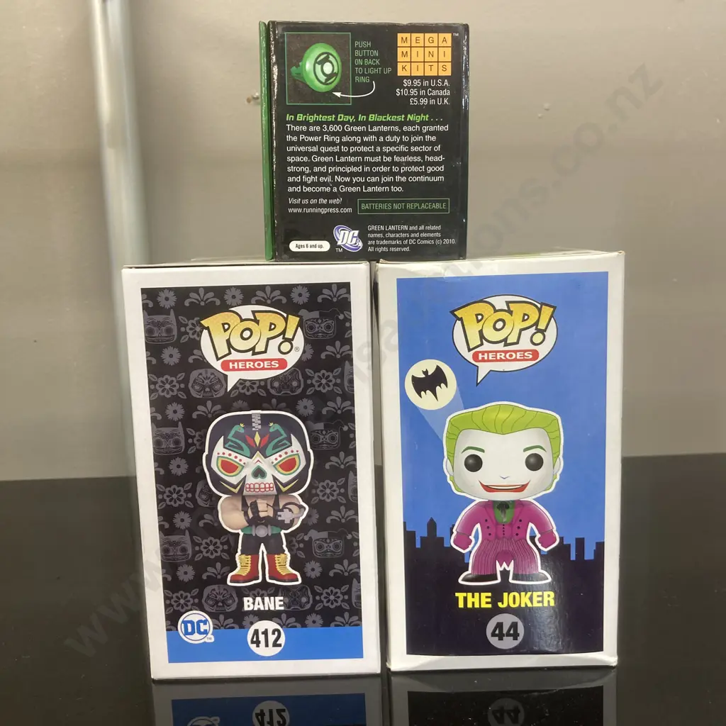 Funko Pop! Heroes The Joker #44 Batman & Bane #412 Vaulted & DC Green Lantern Power Ring Kit Image 1++