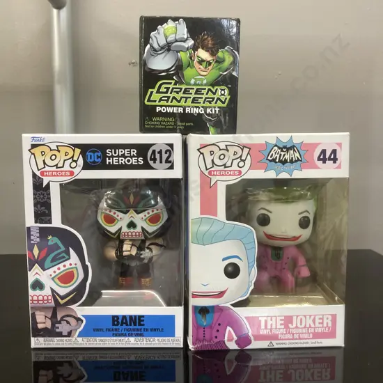 Funko Pop! Heroes The Joker #44 Batman & Bane #412 Vaulted & DC Green Lantern Power Ring Kit