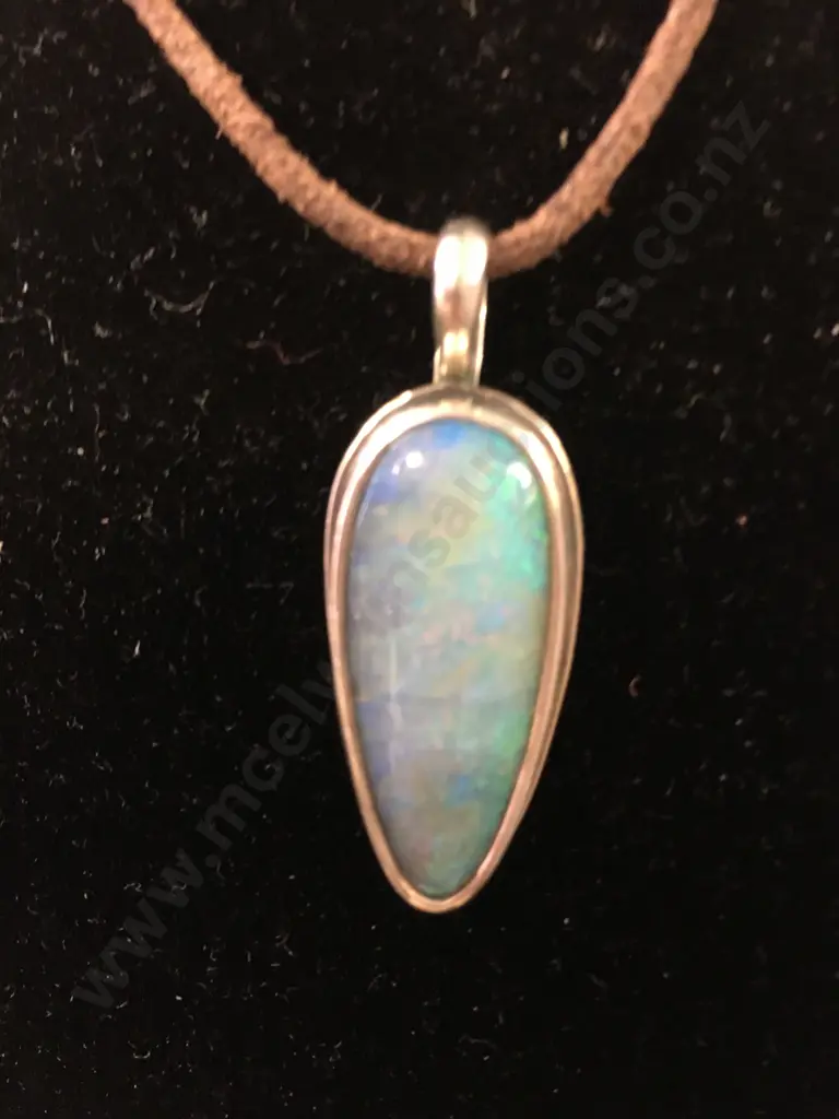 Stamped 925 Opal Pendant On Leather Necklace Image 1++