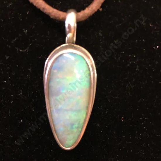 Stamped 925 Opal Pendant On Leather Necklace
