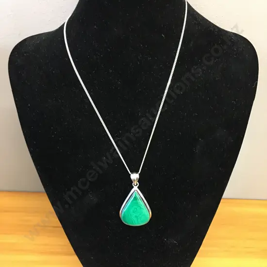 Stamped 925 Necklace - Malachite? Green Coloured Stone