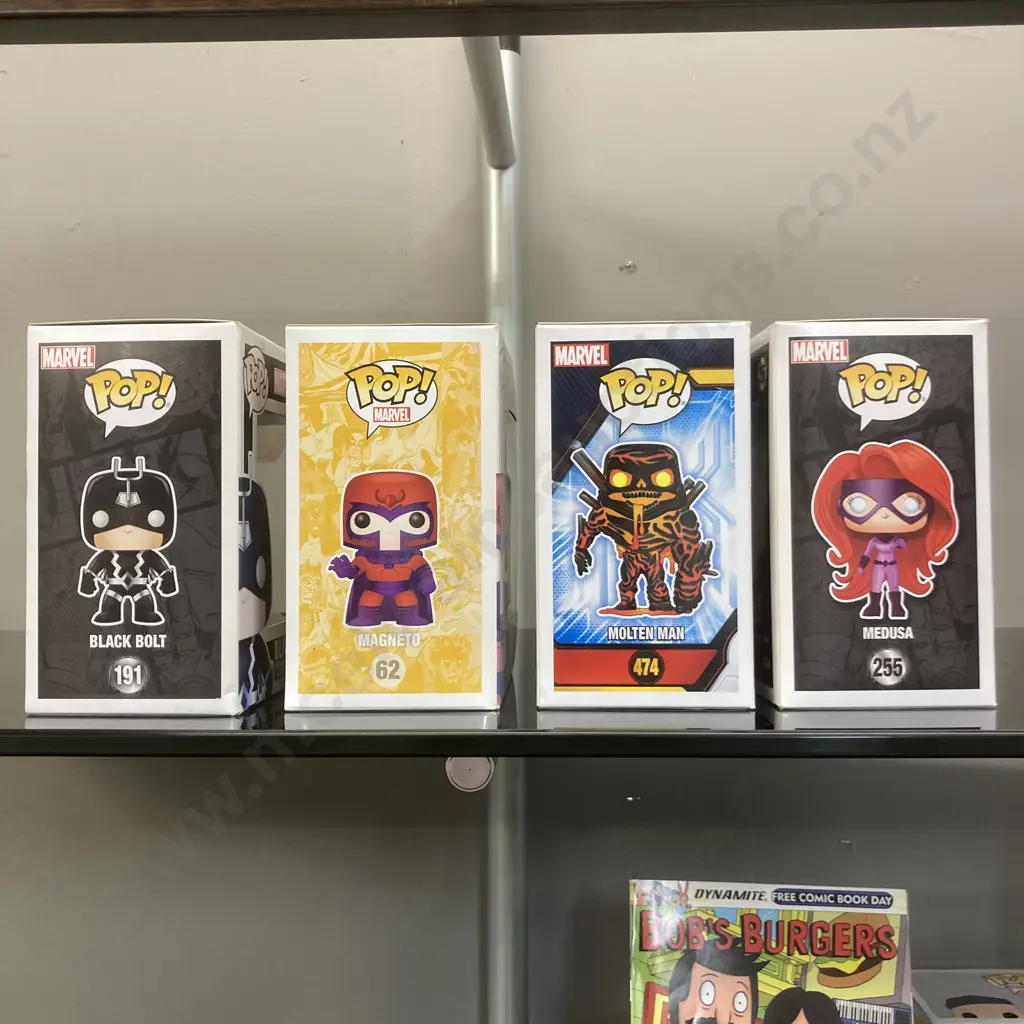 Funko Pop! Marvel Magneto #62, Black Bolt #191, Medusa #255 & Molten Man #474 Vaulted Image 1++