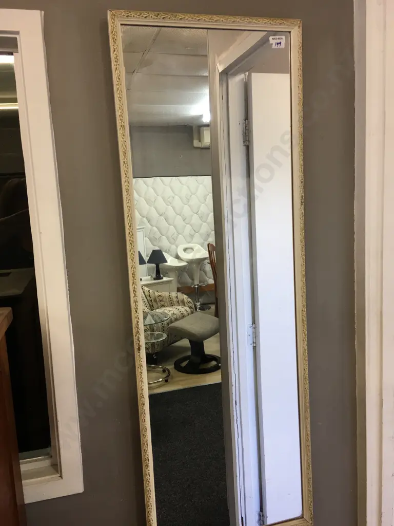 Vintage Cream Framed Wall Mirror. 105 x 36cm Image 1++