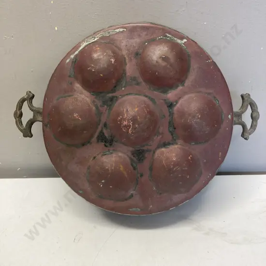 Antique Copper & Brass Escargot Pan or Egg Poacher. Dia 25cm