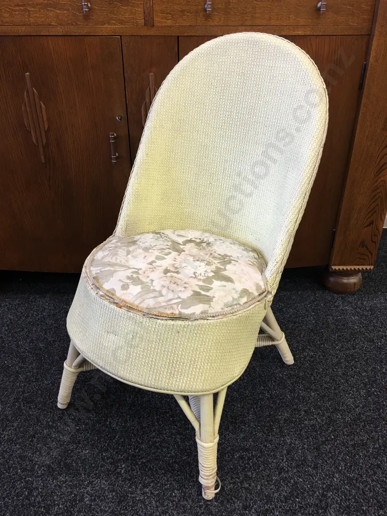 Antique Lime Colour Wicker Chair With Floral Upholstery (As Found) Image 1++