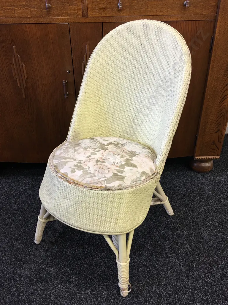 Antique Lime Colour Wicker Chair With Floral Upholstery (As Found) Image 1++