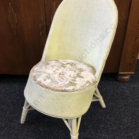 Antique Lime Colour Wicker Chair With Floral Upholstery (As Found)