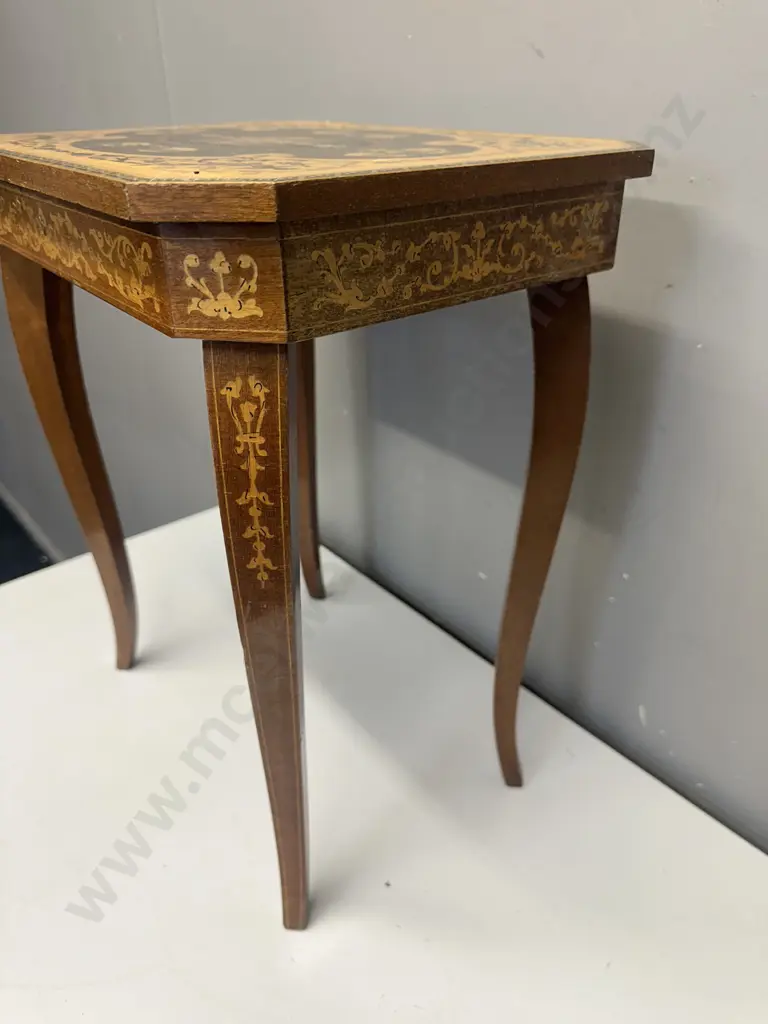Vintage Italian Marquetry Small Side Table (Ex Musical). H45 W38 D28cm Image 1++