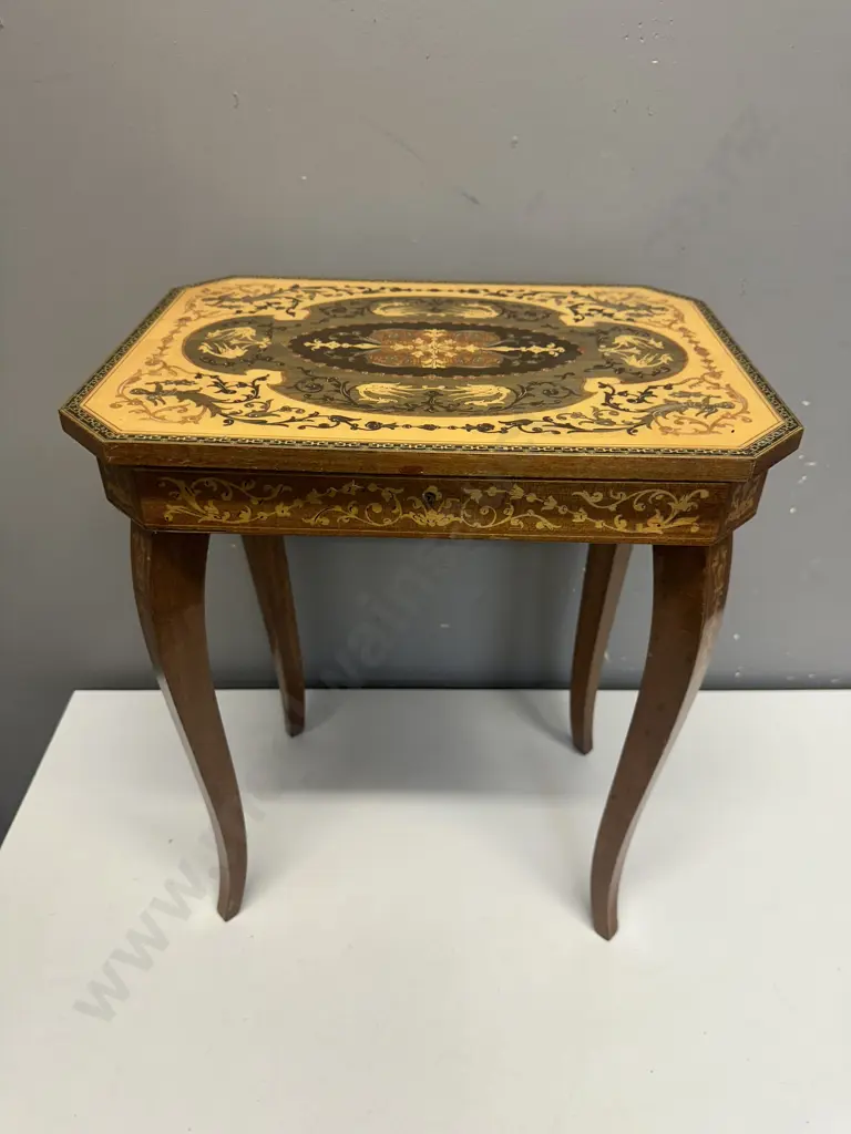 Vintage Italian Marquetry Small Side Table (Ex Musical). H45 W38 D28cm Image 1++