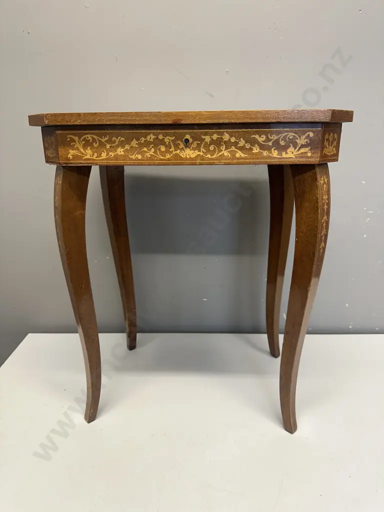 Vintage Italian Marquetry Small Side Table (Ex Musical). H45 W38 D28cm Image 1++